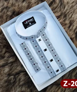 Zafran Fabric Premium Embroidery Panjabi (White)