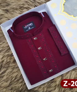 Zafran Fabric Premium Embroidery Panjabi (Marron)
