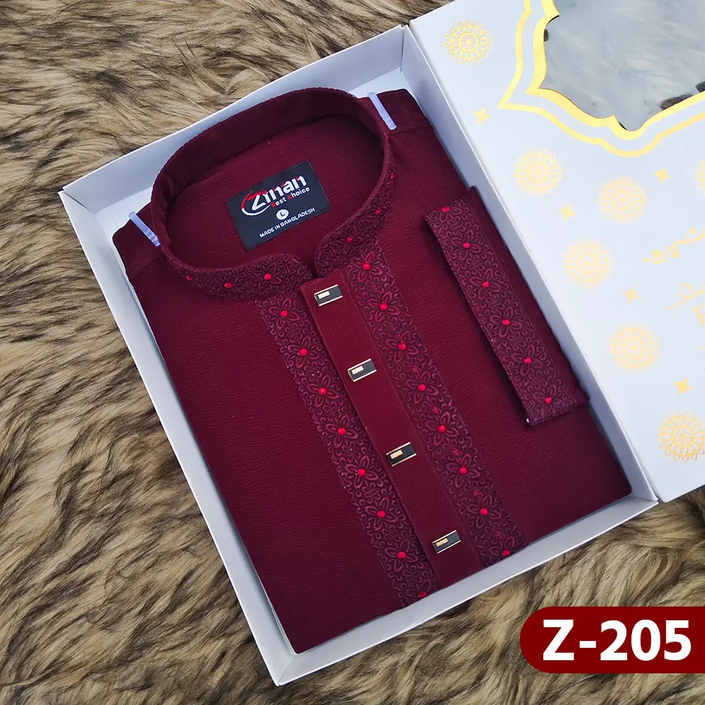Zafran Fabric Premium Embroidery Panjabi (Marron)