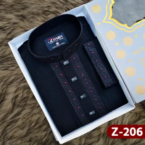 Zafran Fabric Premium Embroidery Panjabi (Black)