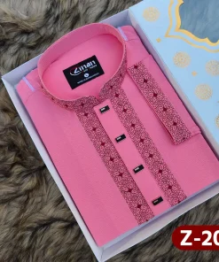 Zafran Fabric Premium Embroidery Panjabi (Pink)