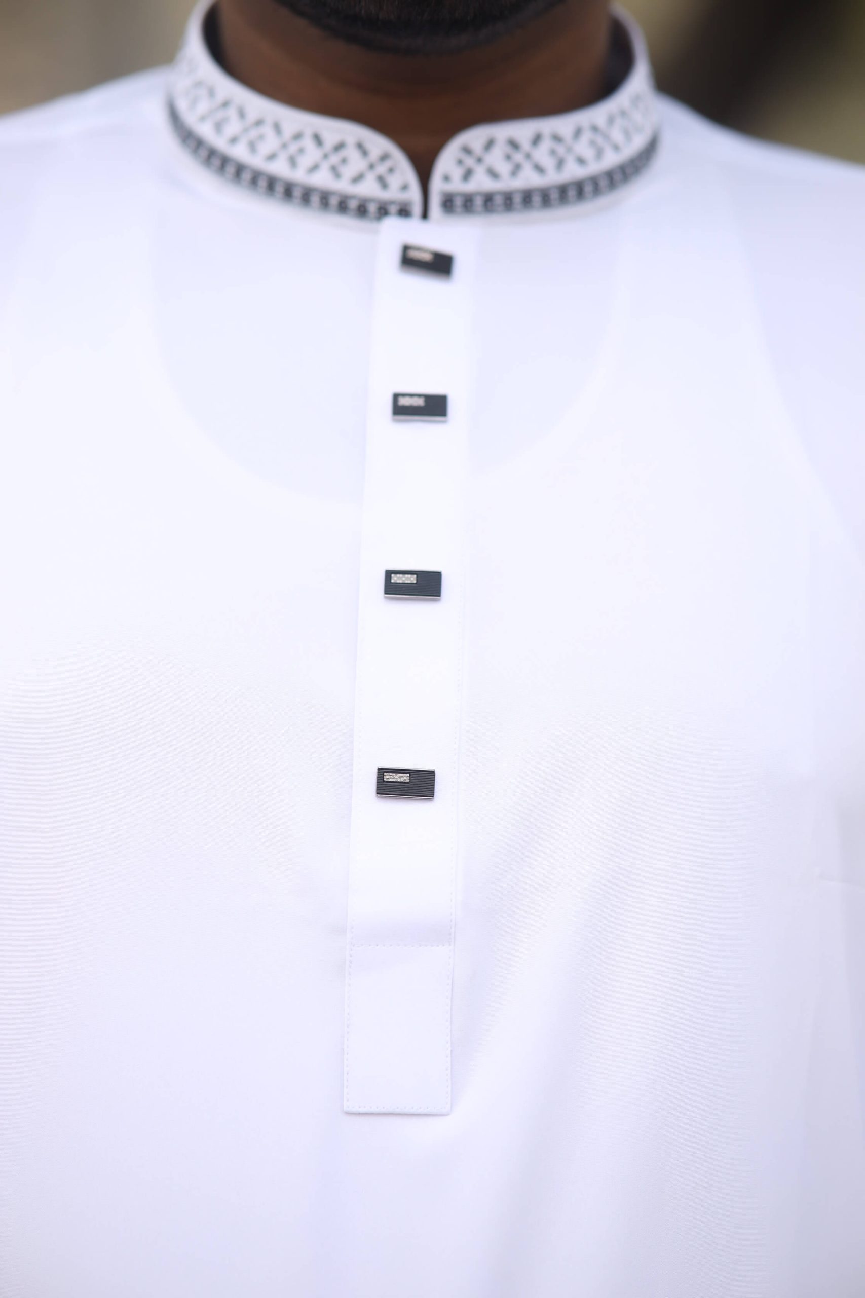 Simple design embroidery Panjabi (White) - Image 3