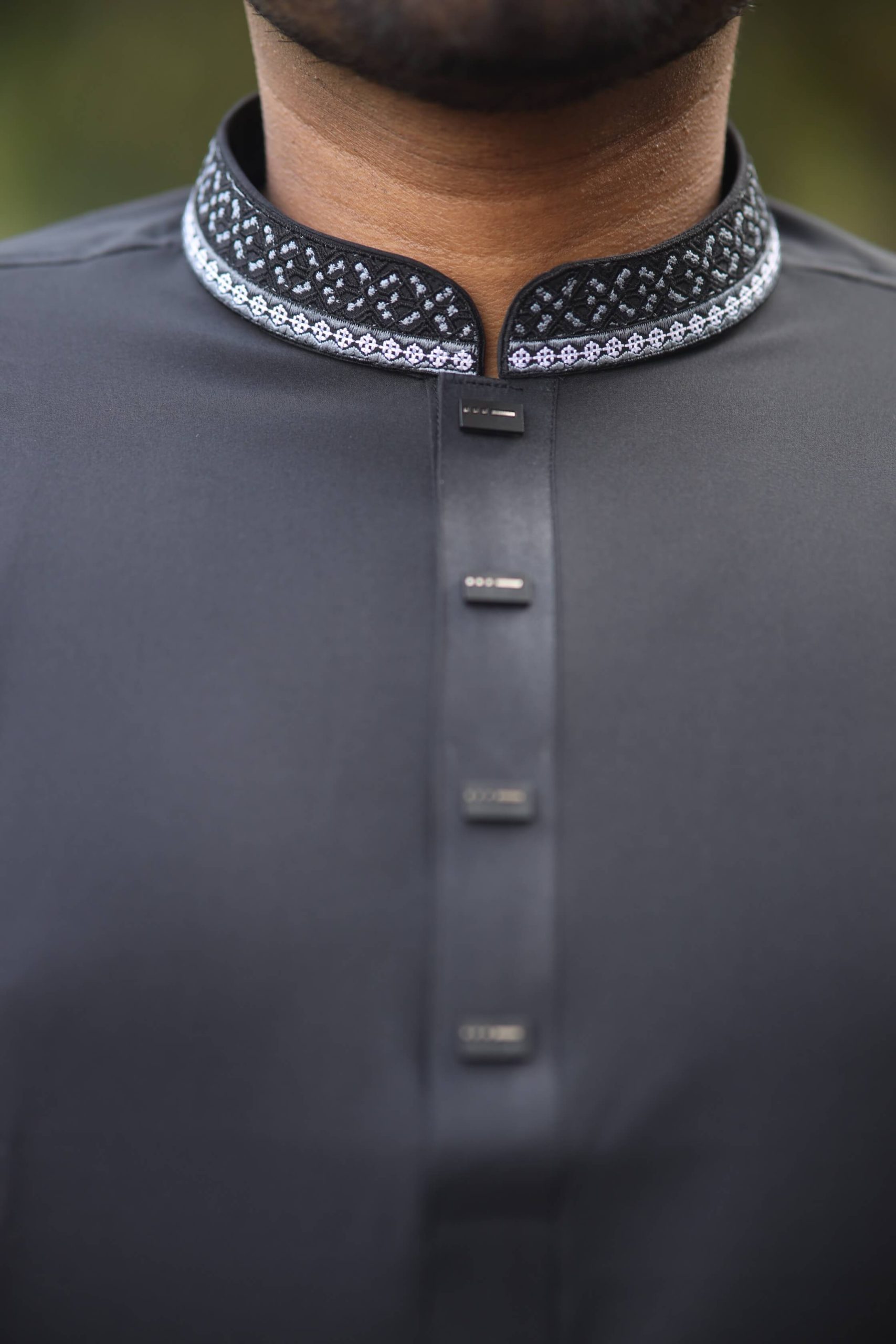 Simple design embroidery Panjabi (Black) - Image 5