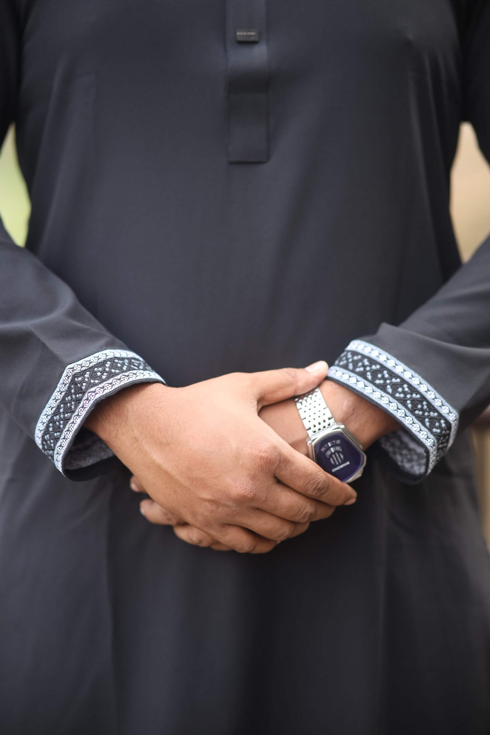 Simple design embroidery Panjabi (Black) - Image 3