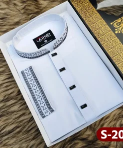 Simple design embroidery Panjabi (White)