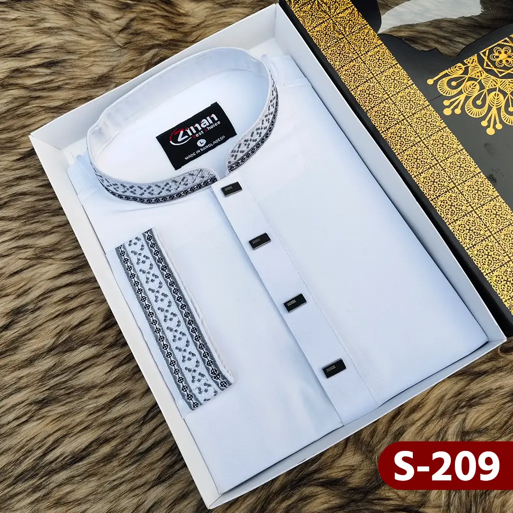 Simple design embroidery Panjabi (White)
