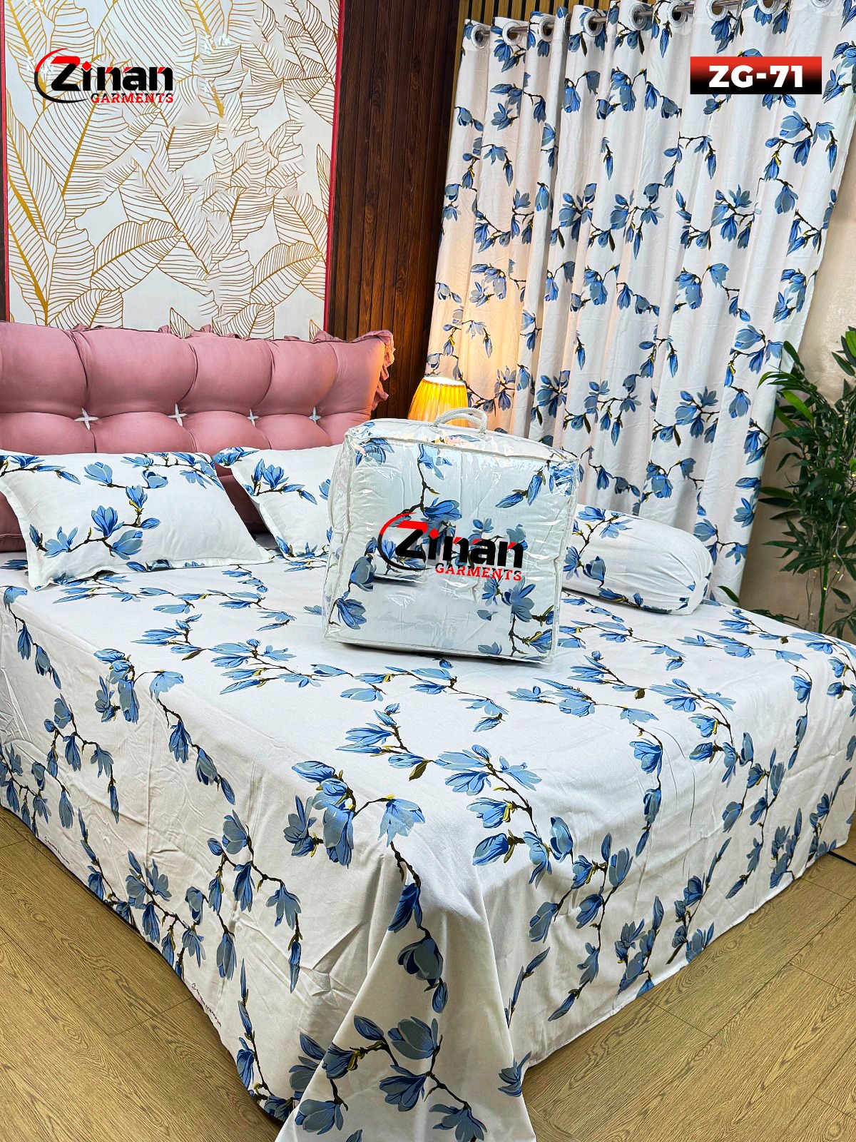 Zinan Garments এর 5 পিছের লাক্সারি কমফোর্টার সেট | King Size | 100% Cotton Twill Fabric